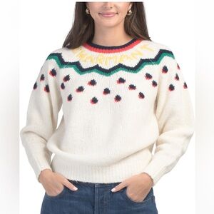 Clare V Chic White Sweater with Colorful Accents